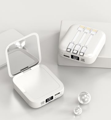Компактный мини павербанк Powerbank Viaking N3 50000 mAh  универсальное зарядное устройство с косметическим зеркальцем для макияжа,зарядка для телефона,внешний аккумулятор с дисплеем,портативная батарея, Белый