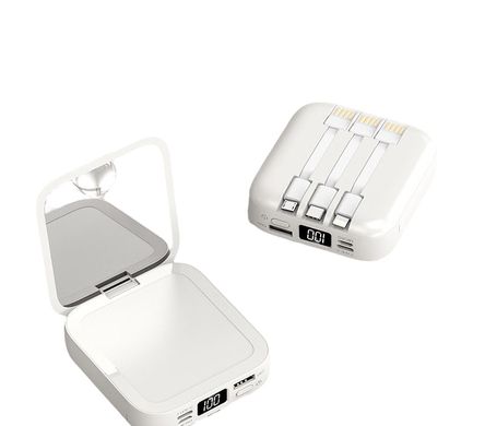 Компактний міні павербанк Powerbank Viaking N3 50000 mAh універсальний зарядний пристрій з косметичним дзеркальцем для макіяжу, зарядка для телефону, зовнішній акумулятор з дисплеєм, портативна батарея, Білий