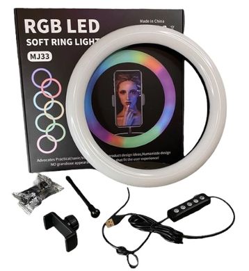 Кольцевая светодиодная лампа MJ33 RGB LED 33 см с держателем под мобильный телефон, смартфон, поворотная на 360 градусов USB , в ассортименте