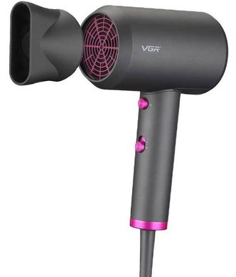 Професійний фен для волосся VGR V-400 2200 Вт з насадкою концентратором для сушіння та укладання волосся, 2 режими швидкості, Темно-сірий