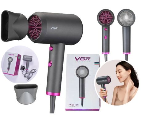 Профессиональный фен для волос VGR V-400 2200 Вт с насадкой концентратором для сушки и укладки волос , 2 режима скорости, Тёмно-серый
