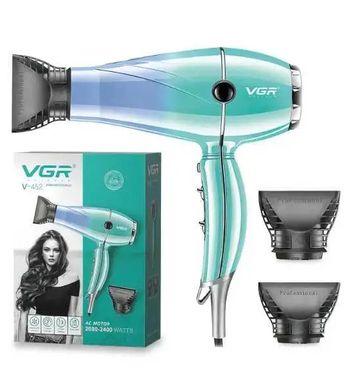 Фен для сушки и укладки волос VGR V-452 мощностью 2400 Вт с холодным обдувом, 3 температурных режима, 2 скорости, Голубой