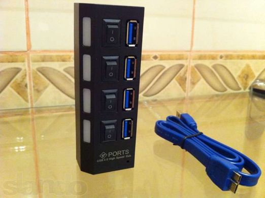 USB HUB на 4 порти + switch з перемикачем, Різні кольори