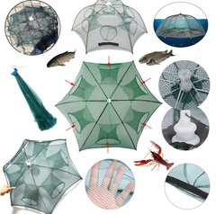 Раколовка парасолька для раків 6 входів, сітка для лову раків, Автоматична рибальська мережа пастка, рибальська верша павук, Зелений