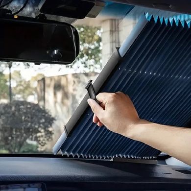 Авто шторка выдвижная солнцезащитная складная 70*150см, автомобильная штора на лобовое стекло Vehicle Shade на присосках, Черный