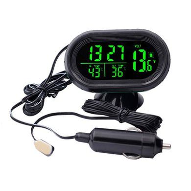 Автомобильные часы, термометр, вольтметр VST 7009V Зеленый, Черный