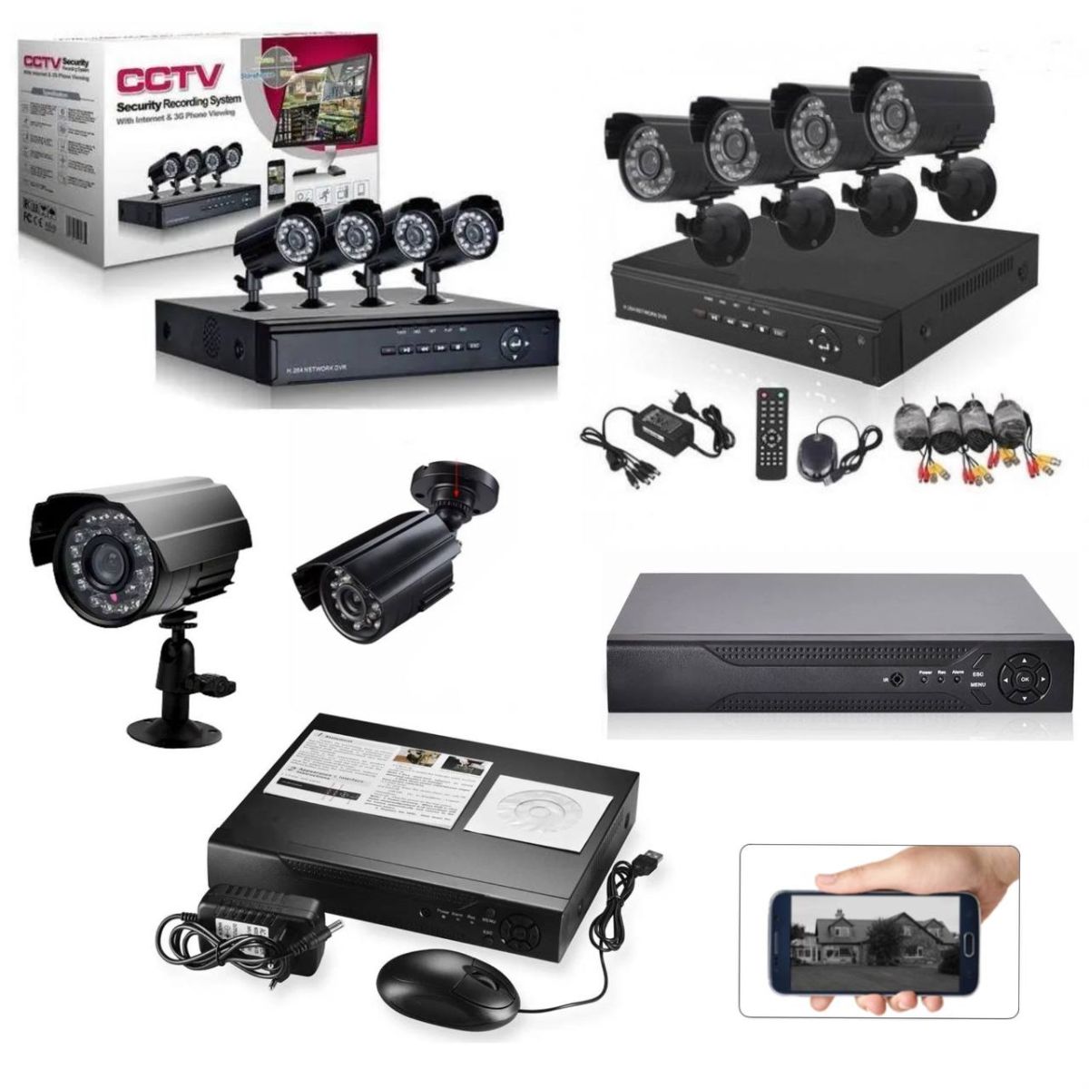 Універсальна система відеоспостереження CCTV на 4 камери, комплект відеоспостереження для вулиці та приміщень на 4 кольорові аналогові камери високого дозволу, АHD з ІЧ-підсвічуванням, датчик руху + сповіщення про тривогу
