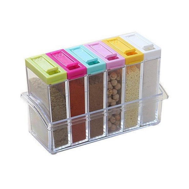 Органайзер для зберігання спецій Supretto Seasoning Piece Set six на 6 осередків на підставці, набір спецівниць для зберігання приправ та спецій