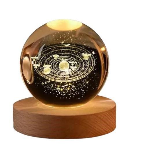 Кришталева куля із сонячною системою 6/8 см світлодіодний LED 3D нічник, куля-нічник, скляна куля світильник на акумуляторі від USB