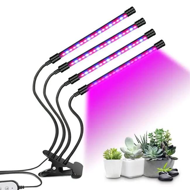 Фітолампа для вирощування рослин та розсади LED 36 ВТ, світлодіодна з таймером на 4 лампи, повний спектр на прищіпці, для підсвічування рослин при недостатньому рівні природного освітлення, гнучка з регулюванням яскравості