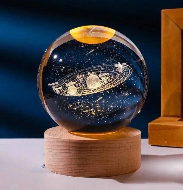 Кришталева куля із сонячною системою 6/8 см світлодіодний LED 3D нічник, куля-нічник, скляна куля світильник на акумуляторі від USB