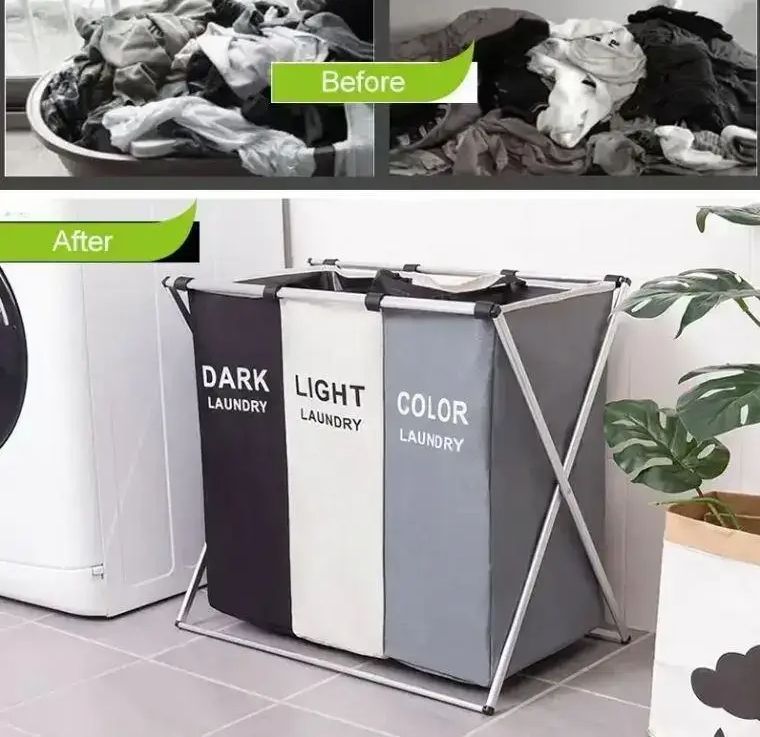 Кошик для білизни складаний 120л з 3 відсіками Laundry Basket, Кошик-органайзер для сортування брудної білизни