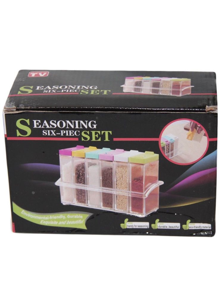 Органайзер для зберігання спецій Supretto Seasoning Piece Set six на 6 осередків на підставці, набір спецівниць для зберігання приправ та спецій
