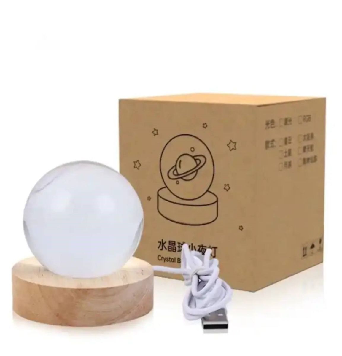 Кришталева куля із сонячною системою 6/8 см світлодіодний LED 3D нічник, куля-нічник, скляна куля світильник на акумуляторі від USB