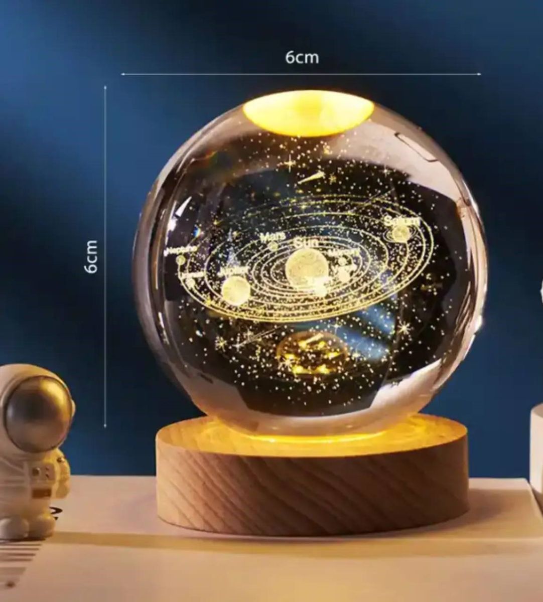 Кришталева куля із сонячною системою 6/8 см світлодіодний LED 3D нічник, куля-нічник, скляна куля світильник на акумуляторі від USB