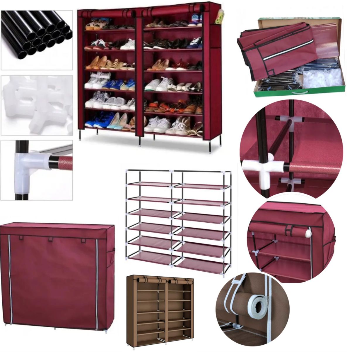 Тканинний складаний шафа для взуття на 2 секції Shoe Cabinet YQF-2266 на 12 полиць, подвійна шафа органайзер для зберігання взуття