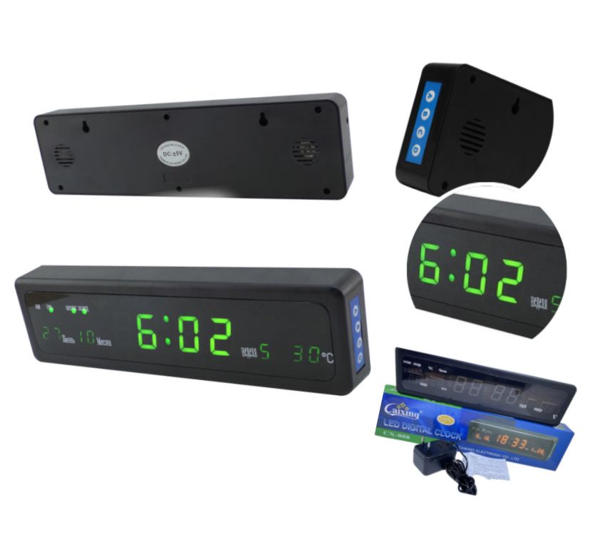 Електронний настільний годинник Caixing CX-808 Led Clock green