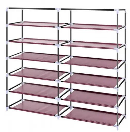 Тканинний складаний шафа для взуття на 2 секції Shoe Cabinet YQF-2266 на 12 полиць, подвійна шафа органайзер для зберігання взуття