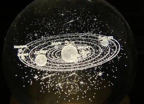 Кришталева куля із сонячною системою 6/8 см світлодіодний LED 3D нічник, куля-нічник, скляна куля світильник на акумуляторі від USB