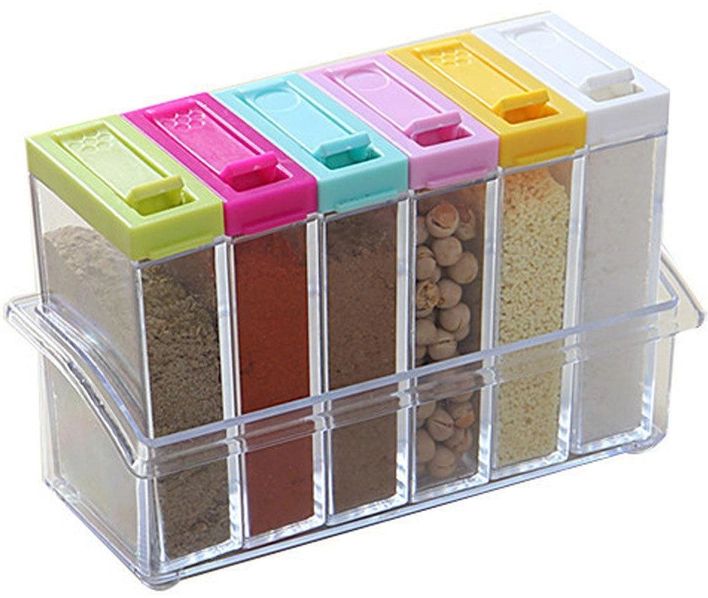 Органайзер для зберігання спецій Supretto Seasoning Piece Set six на 6 осередків на підставці, набір спецівниць для зберігання приправ та спецій